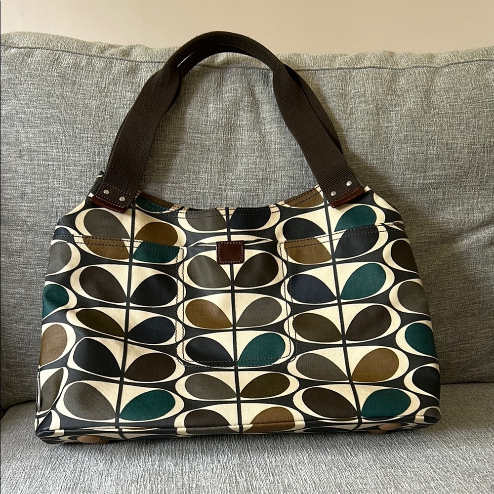 Orla Kiely Green and Brown Shoulder Bag with Geometric Design